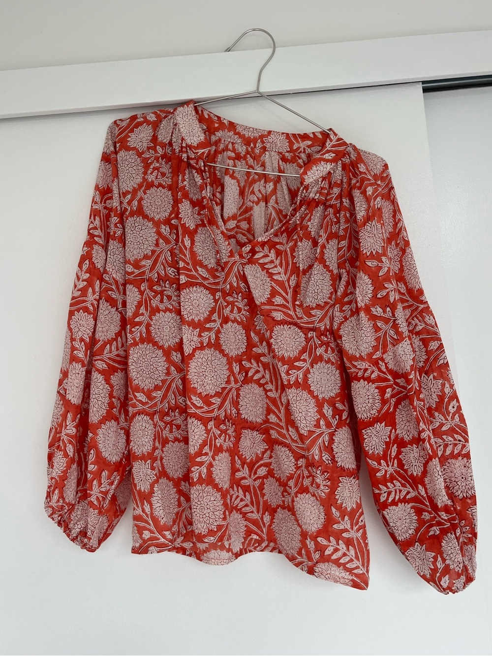 Printed cotton peasant blouse